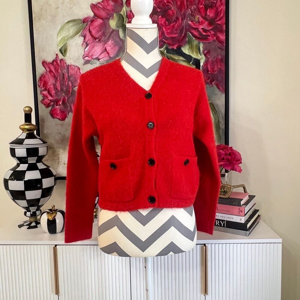 Massimo Dutti Women's Alpaca Blend V-Neck Button Front Cardigan Red Size XS NWT